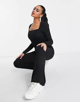 Черный комбинезон в рубчик с квадратным вырезом ASOS DESIGN