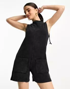 Черный комбинезон в рубчик с завязками на плечах ASOS DESIGN