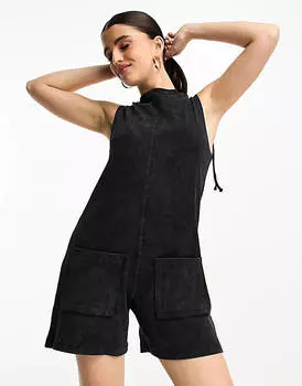 Черный комбинезон в рубчик с завязками на плечах ASOS DESIGN
