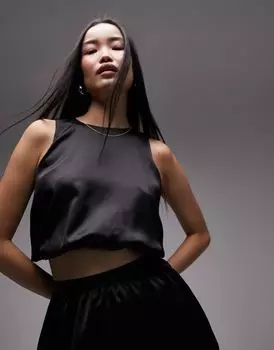 Черный комбинированный пуховик Topshop