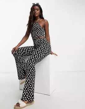 Черный комбинированный топ с завязками на спине ASOS DESIGN с ромашковым принтом