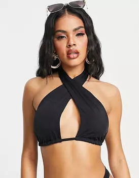 Черный комбинированный верх бикини с запахом ASOS DESIGN