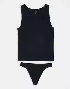 Черный комплект из стрингов и жилета в рубчик ASOS DESIGN