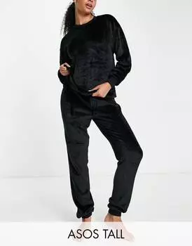 Черный комплект из супермягкого флиса и джоггеров ASOS DESIGN Tall lounge