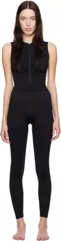 Черный контурный нейлоновый комбинезон с застежкой-молнией спереди SKIMS