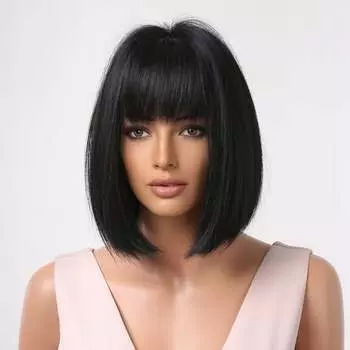 Черный короткий парик боб, женские парики + шапочка, inna