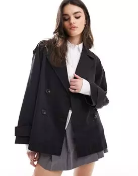 Черный короткий тренч ASOS DESIGN