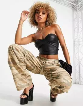 Черный корсет без бретелей из полиуретана ASOS DESIGN