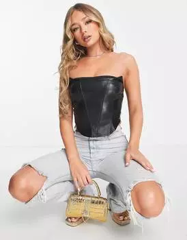Черный корсет из искусственной кожи с отстрочкой ASOS DESIGN