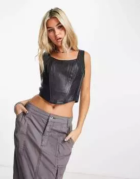 Черный корсет из натуральной кожи Urbancode