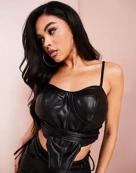 Черный корсет на бретелях с имитацией кожи ASOS LUXE