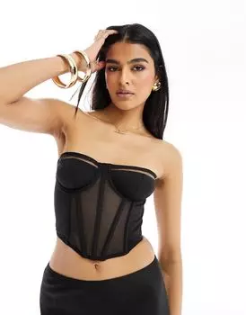 Черный корсет на косточках из сетки и микрофибры ASOS DESIGN Lexi