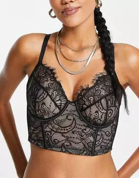 Черный корсет на косточках с глубоким вырезом и кружевом ASOS DESIGN Fuller Bust