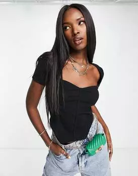 Черный корсет с короткими рукавами и очень широким вырезом ASOS DESIGN