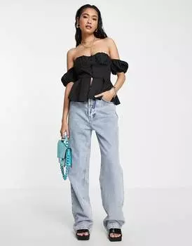 Черный корсет с открытыми плечами и пышными рукавами ASOS DESIGN