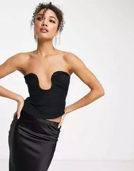 Черный корсет со сборками и изогнутым вырезом ASOS