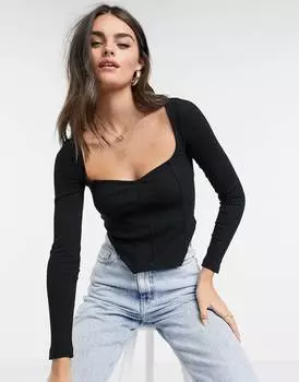 Черный корсет в рубчик с очень широким вырезом ASOS DESIGN
