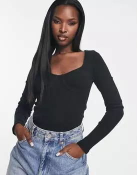 Черный корсет в рубчик с отворотами на груди ASOS DESIGN