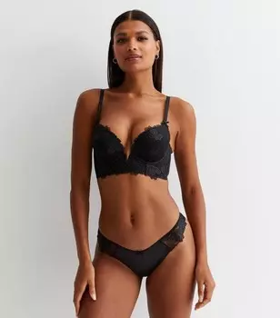 Черный корсетный бюстгальтер пуш-ап с цветочной вышивкой New Look, черный