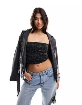 Черный корсетный топ без рукавов из блестящей сетки ASOS DESIGN