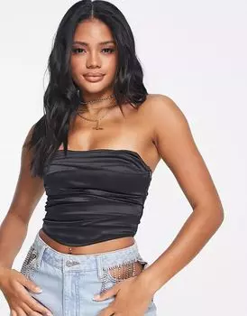 Черный корсетный топ из эластичного атласа ASOS