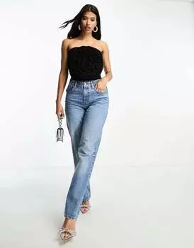 Черный корсетный топ из денима-бандо с корсажем Kyo The Brand