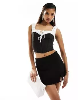 Черный корсетный топ с деталями доярки ASOS