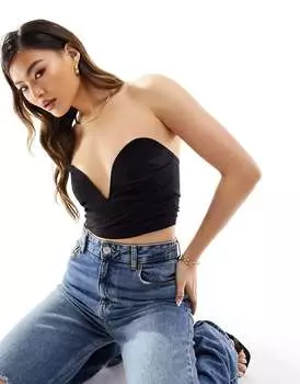 Черный корсетный топ с глубоким вырезом и завязками Missyempire