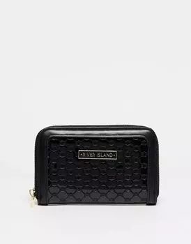 Черный кошелек из лакированной кожи с тиснением River Island