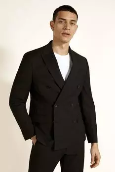 Черный костюм приталенного кроя и двубортный жакет стрейч MOSS, черный