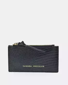 Черный кожаный держатель для карт с кошельком для монет на молнии Sandra Freckled, чёрный