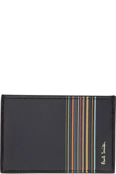 Черный кожаный держатель для кредитных карт с фирменной полоской Paul Smith