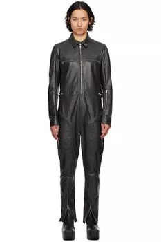 Черный кожаный комбинезон Hollywood Headon Flightsuit Rick Owens