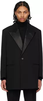 Черный кожаный пиджак с лацканами Jil Sander