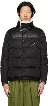 Черный кожаный пуховик Leo Moncler