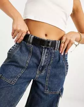 Черный кожаный ремень для джинсов на пояс и набедренную пряжку ASOS DESIGN