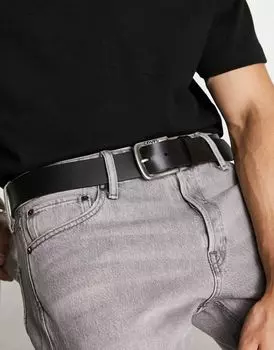Черный кожаный ремень Levi's Seine с логотипом
