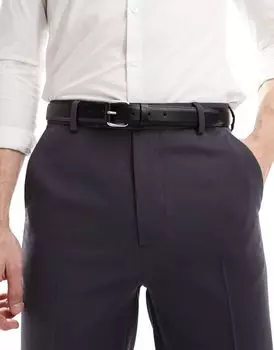 Черный кожаный ремень с кожаной роликовой пряжкой ASOS DESIGN