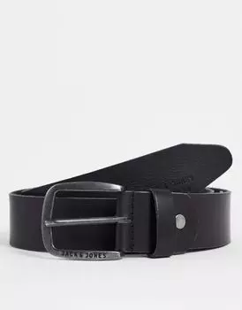 Черный кожаный ремень с пряжкой с логотипом Jack & Jones