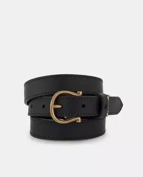 Черный кожаный ремень с пряжкой в форме подковы El Caballo, черный