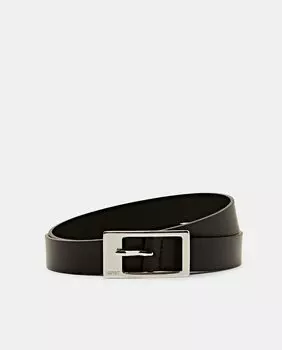 Черный кожаный ремень с серебряной прямоугольной пряжкой Esprit, черный