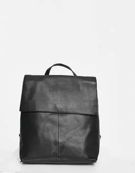 Черный кожаный рюкзак с клапаном ASOS DESIGN