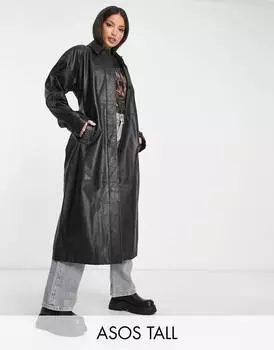 Черный кожаный тренч ASOS DESIGN Tall