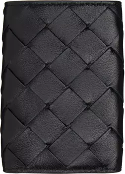 Черный крошечный кошелек тройного сложения Bottega Veneta, цвет Black