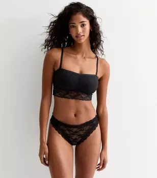 Черный кружевной бралетт-бандо с цветочным принтом New Look, черный