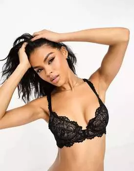 Черный кружевной бюстгальтер-балкон с оборками ASOS Sienna