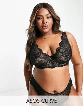 Черный кружевной бюстгальтер на косточках с высоким верхом ASOS DESIGN Curve Sienna