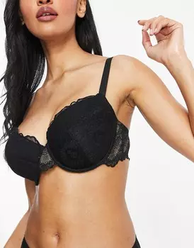 Черный кружевной бюстгальтер на косточках с глубоким вырезом ASOS DESIGN Fuller Bust Rosie