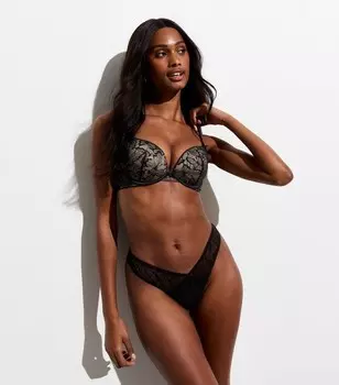 Черный кружевной бюстгальтер пуш-ап с бабочкой New Look, черный