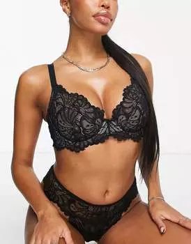Черный кружевной бюстгальтер с глубоким вырезом на косточках ASOS Fuller Bust Sienna